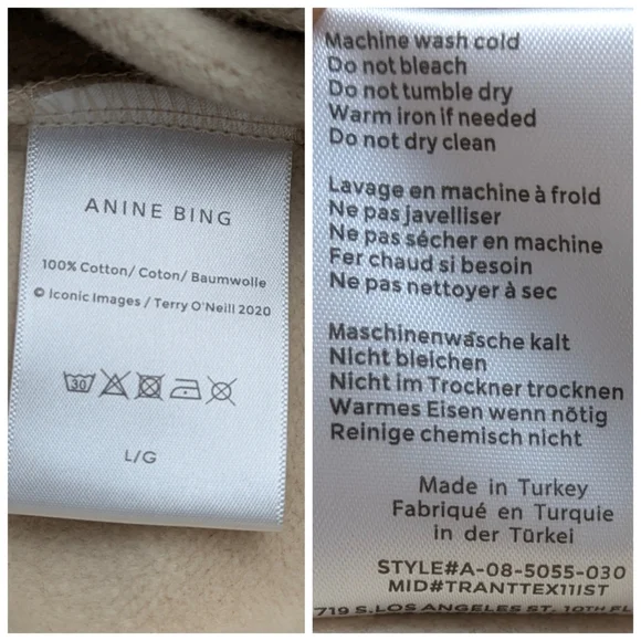 Anine Bing Dylan University Logo Sweatshirt Large 100% Cotton F268 - Picture 6 of 8